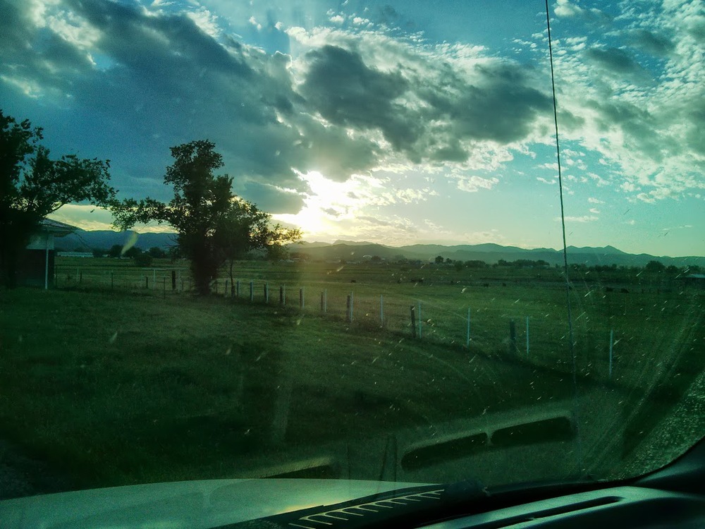 Crummy windshield, beautiful sunset.